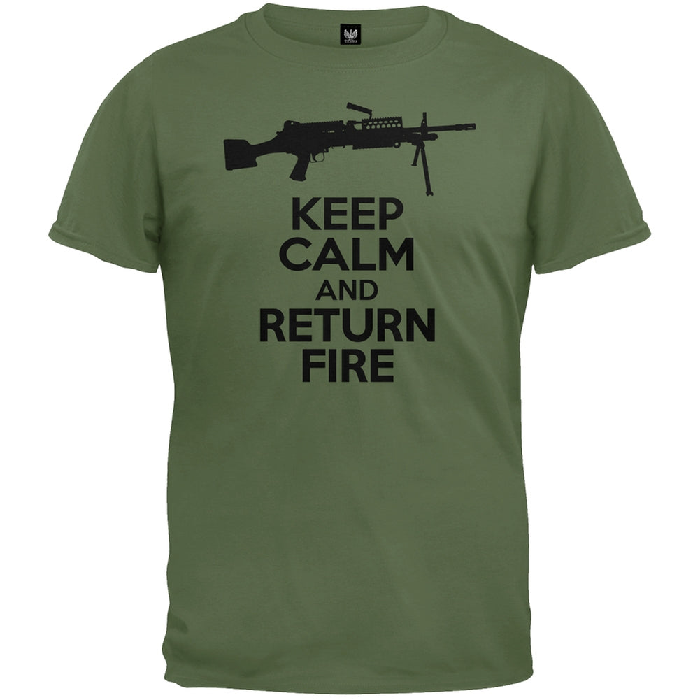 Keep Calm and Return Fire SAW Military Green T-Shirt Men's T-Shirts Old Glory 2XL Green