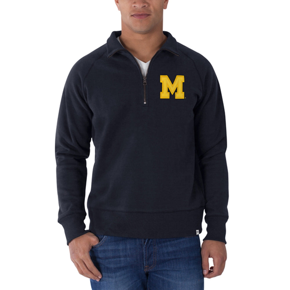 Michigan Wolverines - Cross-Check Premium Pullover Sweatshirt Men's Sweatshirts Michigan Wolverines SM Blue