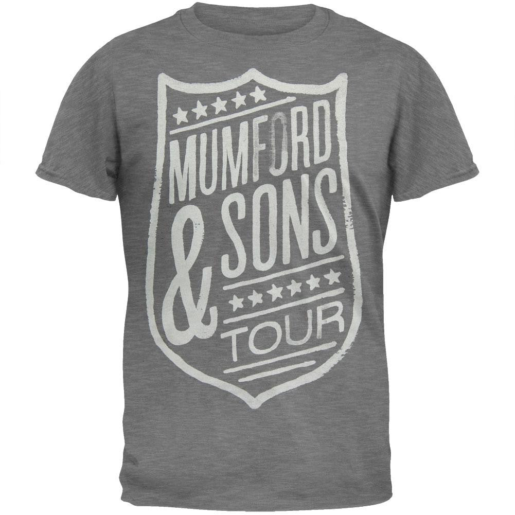 Mumford & Sons - Shield 2013 Tour Soft Grey T-Shirt Men's T-Shirts Mumford & Sons SM Grey