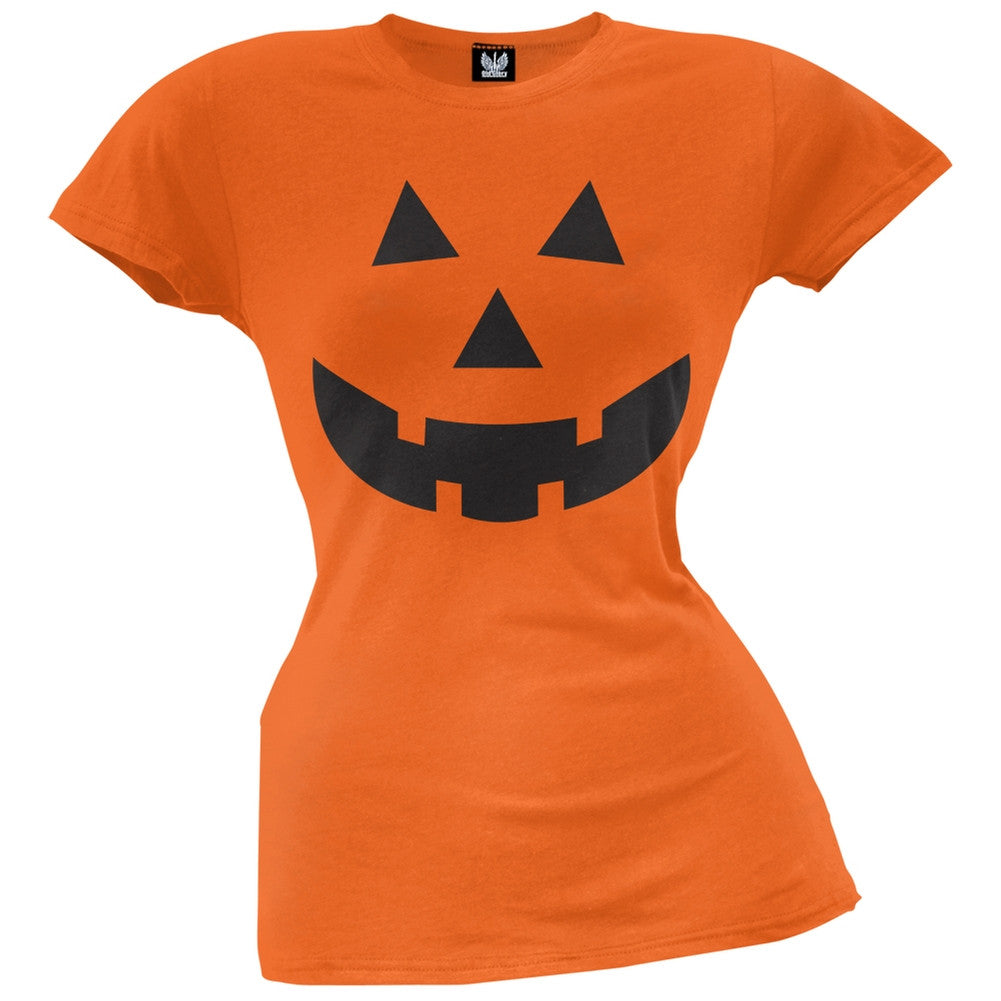 Halloween Jack-O-Lantern Face Juniors T-Shirt Juniors T-Shirts Old Glory