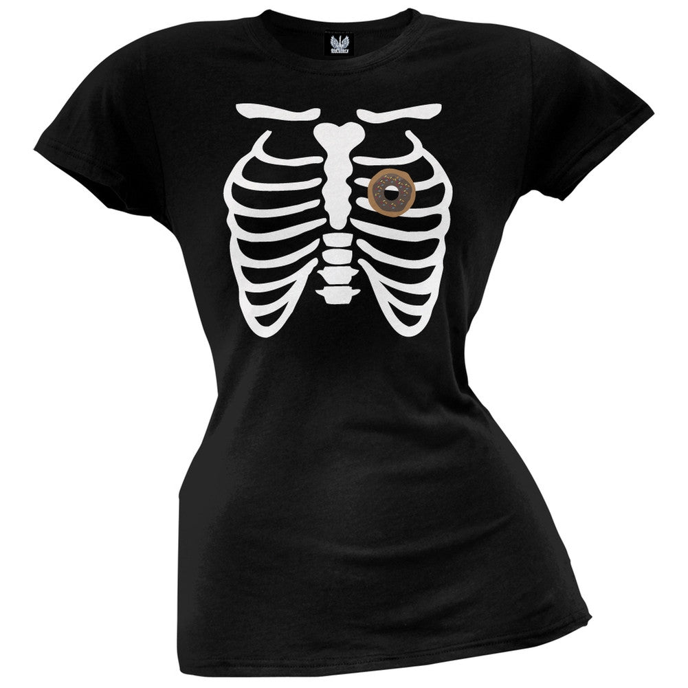 Halloween Donut Heart Skeleton Juniors T-Shirt Juniors T-Shirts Old Glory