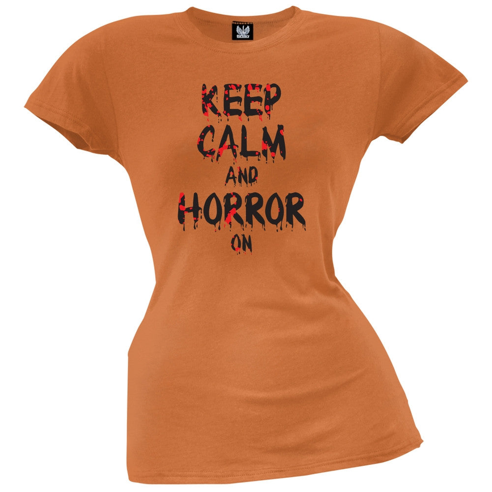 Keep Calm and Horror On Orange Juniors T-Shirt Juniors T-Shirts Old Glory