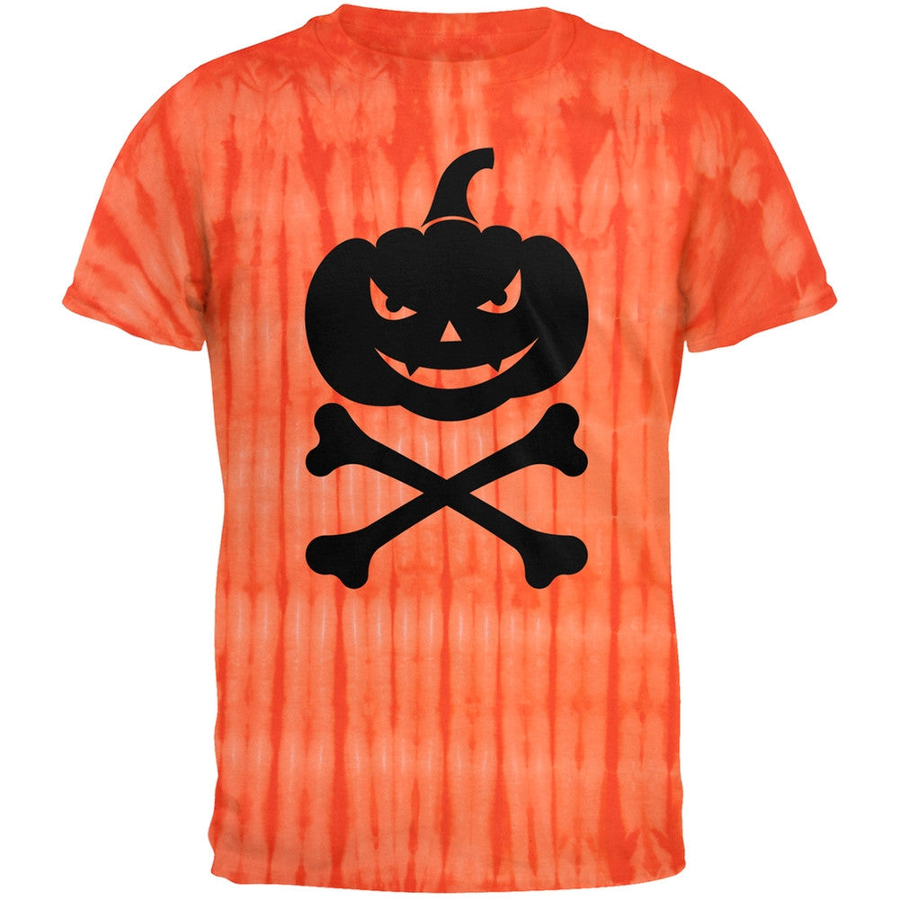 Pumpkin Crossbones Halloween Orange Tie Dye Adult T-Shirt Men's T-Shirts Old Glory