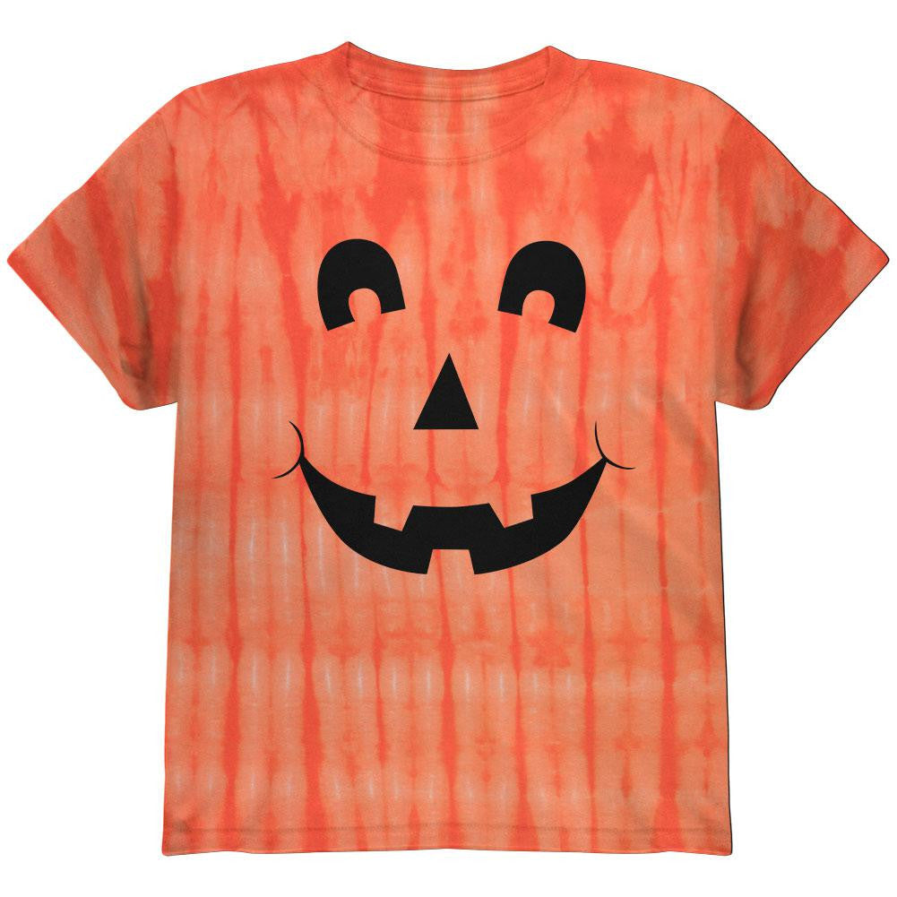 Halloween Jack-O-Lantern Excited Face Tie Dye Youth T-Shirt Youth T-Shirts Old Glory LG Multi