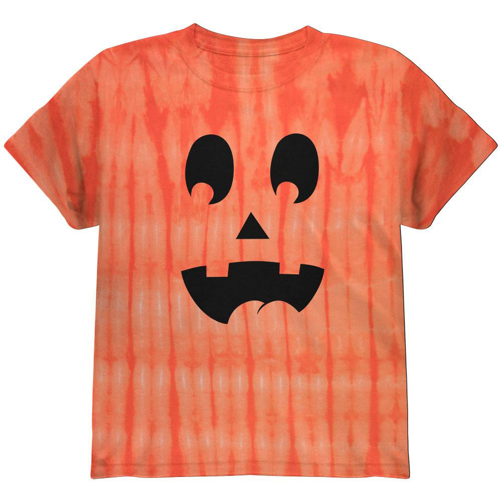 Halloween Jack-O-Lantern Surprised Face Tie-Dye Youth T-Shirt Youth T-Shirts Old Glory SM