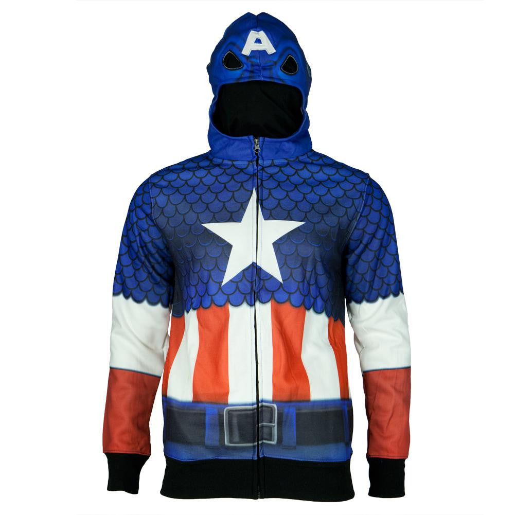 Captain America - Classic All Over Costume Zip Hoodie Men's Hoodies Captain America SM Multi