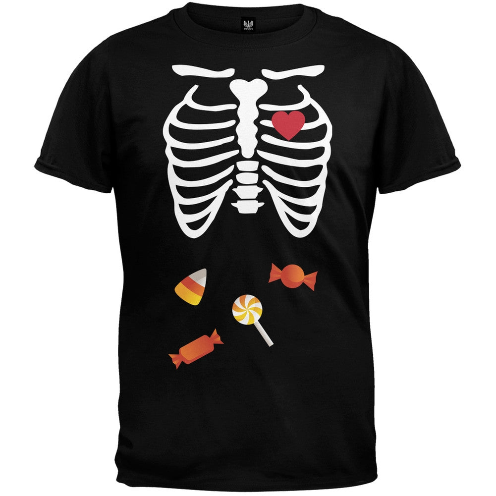 Halloween Costume Skeleton with Heart and Candy Mens T Shirt - Black Men's T-Shirts Old Glory