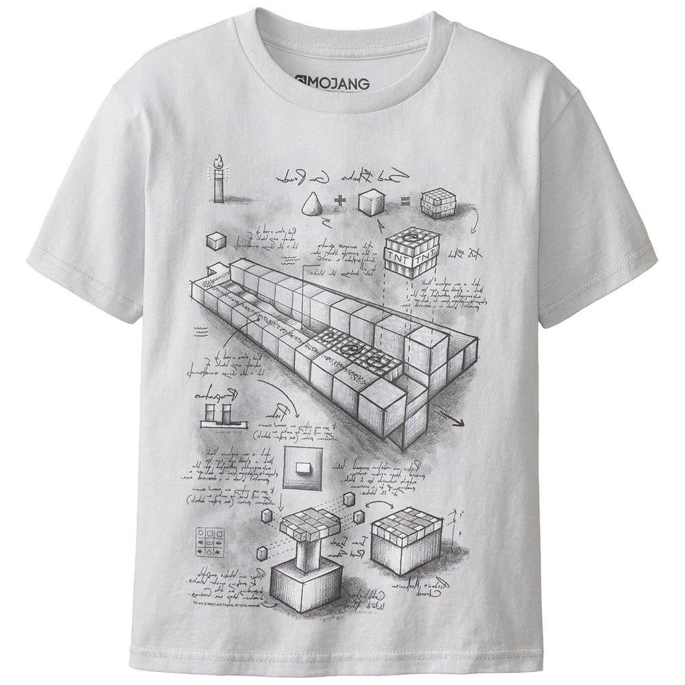 Minecraft - TNT Launcher Blueprint Youth T-Shirt Youth T-Shirts Minecraft YXS Grey