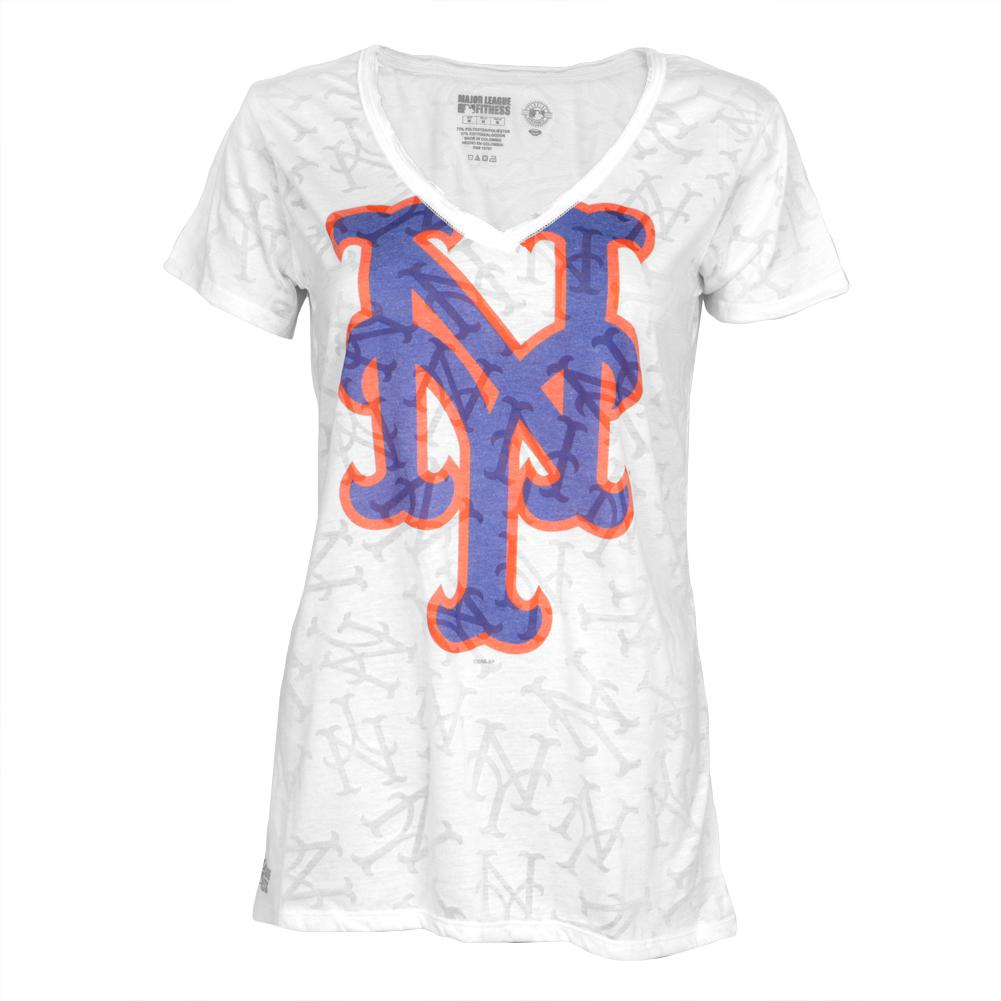 New York Mets - Large Logo Juniors Burnout V-Neck T-Shirt Juniors T-Shirts New York Mets