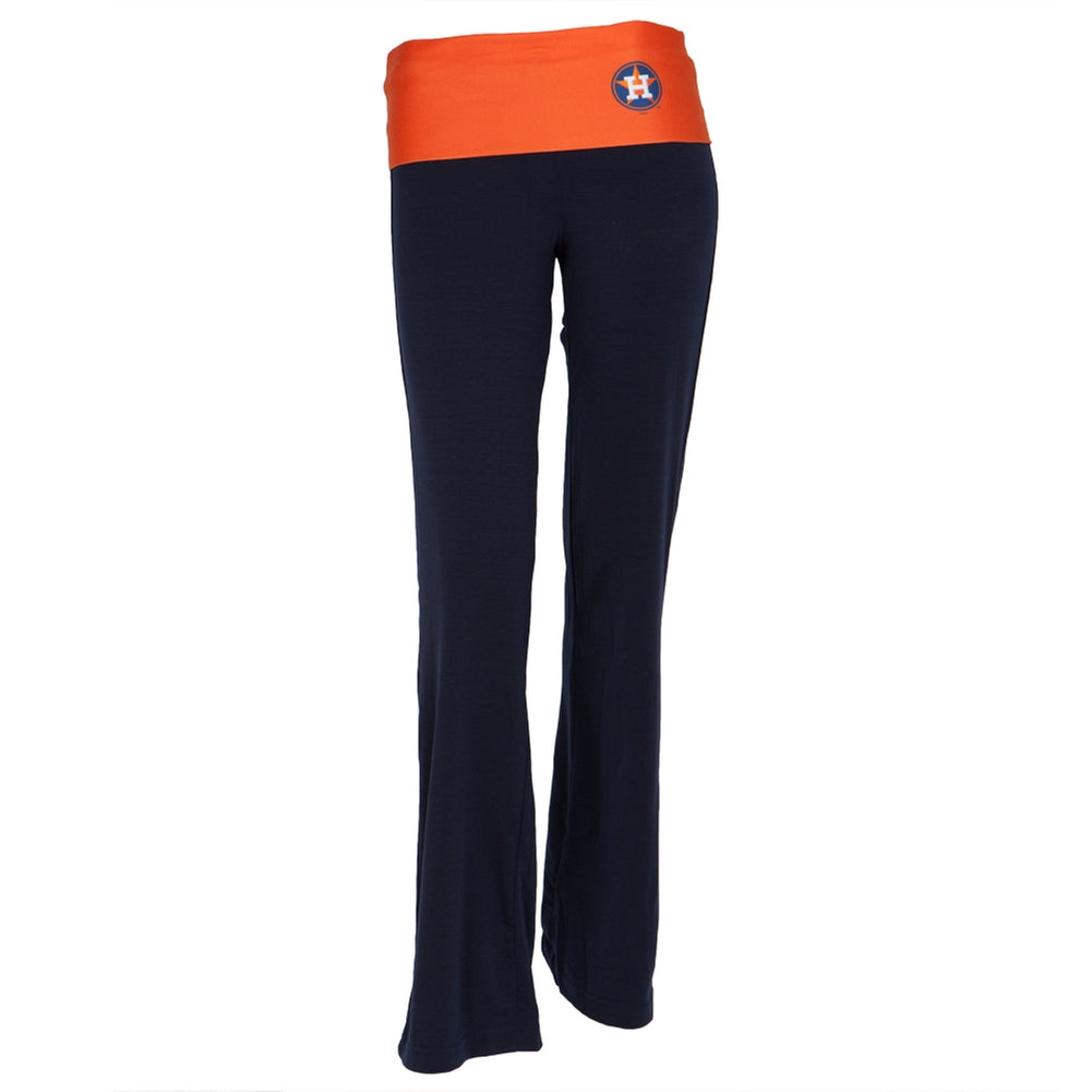 Houston Astros - Flip Down Waistband Logo Juniors Yoga Pants Women's Yoga Pants Houston Astros LG Blue