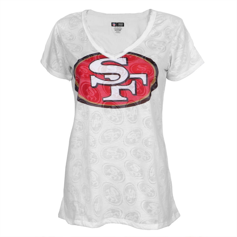 San Francisco 49ers - Large Logo Juniors Burnout V-Neck T-Shirt Juniors T-Shirts San Francisco 49ers LG White