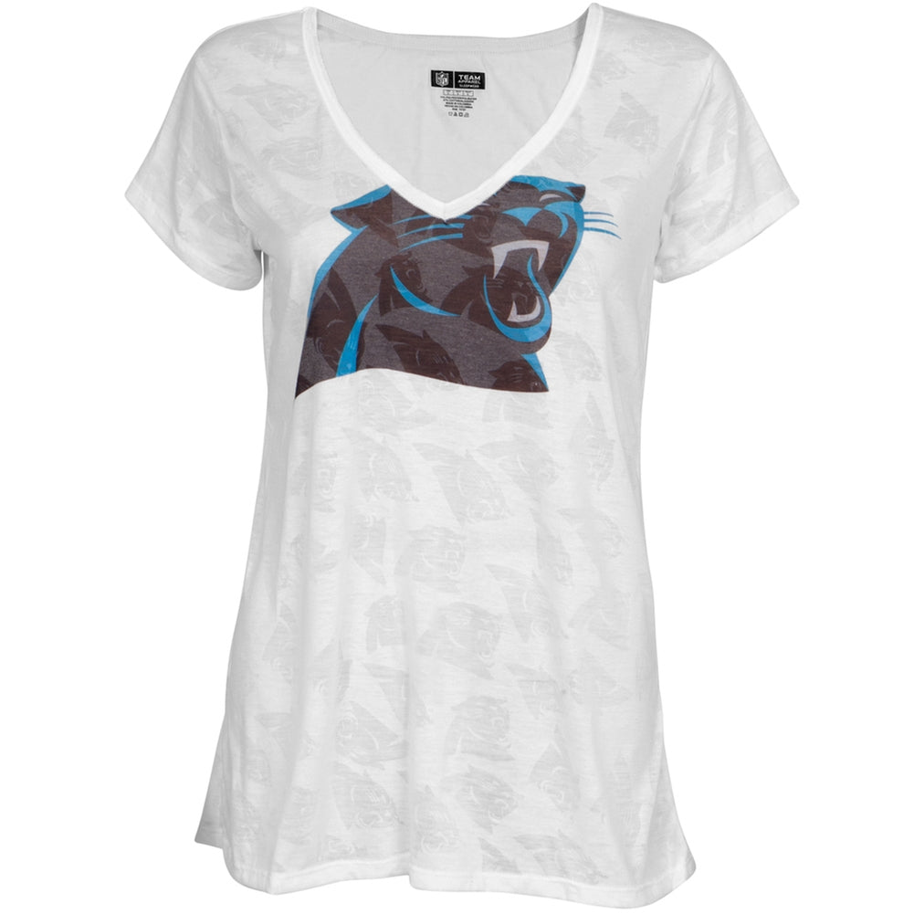 Carolina Panthers - Large Logo Juniors Burnout V-Neck T-Shirt Juniors T-Shirts Carolina Panthers LG White