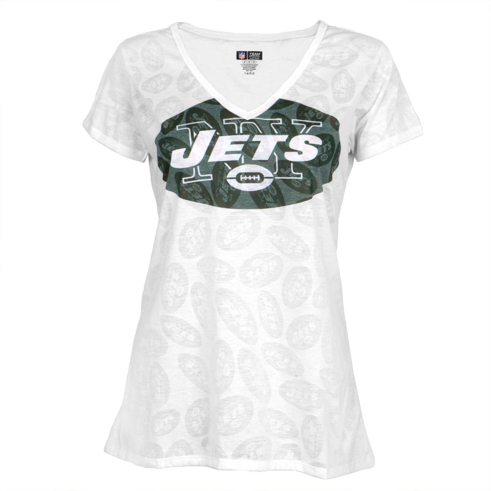 New York Jets Logo Juniors Burnout V-Neck T-Shirt Juniors T-Shirts New York Jets MD White
