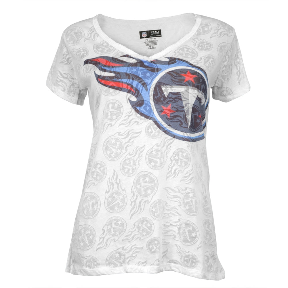 Tennessee Titans - Large Logo Juniors Burnout V-Neck T-Shirt Juniors T-Shirts Tennessee Titans LG White