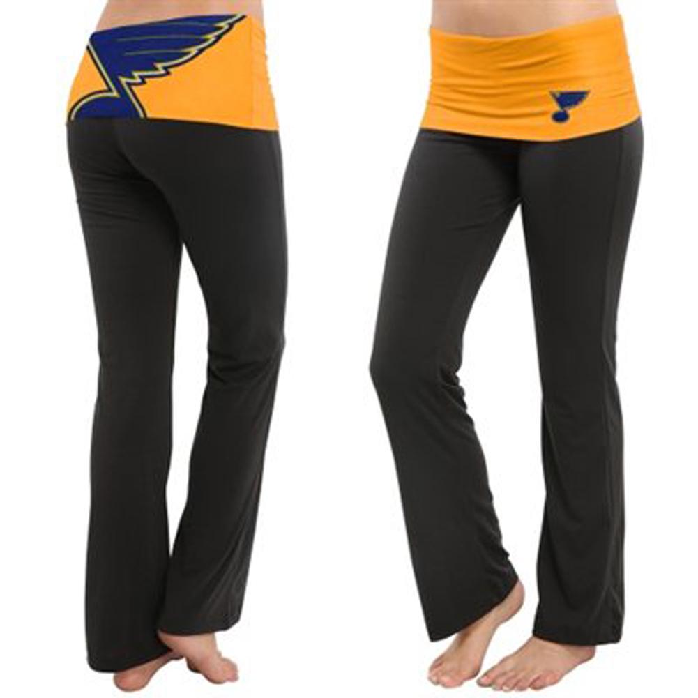 St. Louis Blues - Flip Down Waistband Logo Juniors Yoga Pants Women's Yoga Pants St. Louis Blues LG Blue
