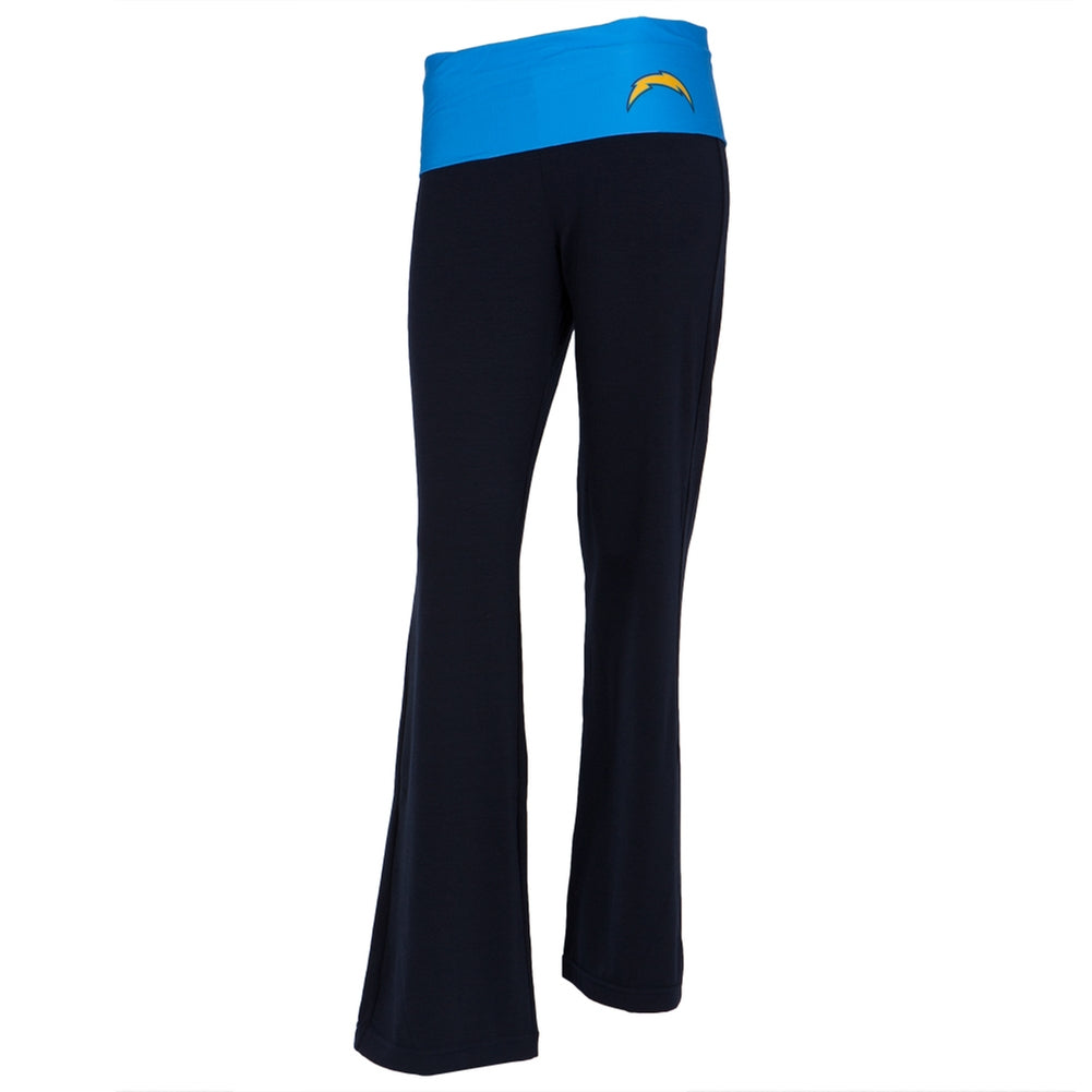 San Diego Chargers - Flip Down Waistband Logo Juniors Yoga Pants Women's Yoga Pants San Diego Chargers LG Blue