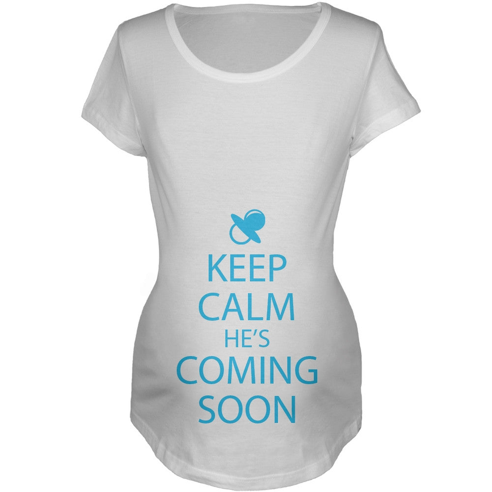 Keep Calm He's Coming Soon Maternity T-Shirt Maternity T-Shirts Old Glory