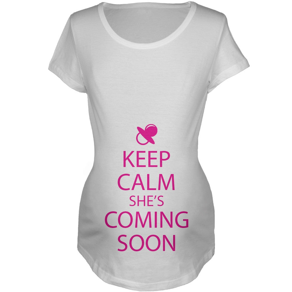 Keep Calm She's Coming Soon Maternity T-Shirt Maternity T-Shirts Old Glory
