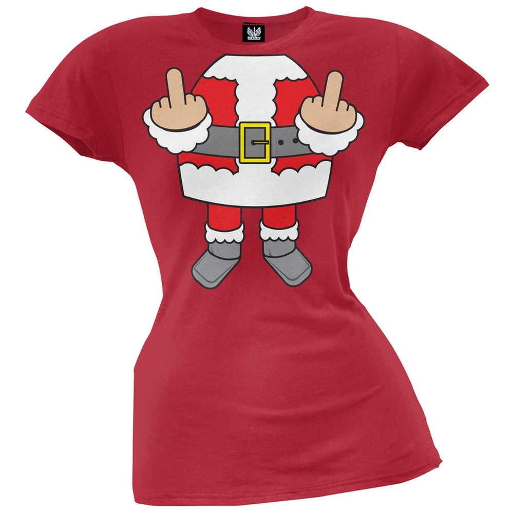 Santa Body Double Bird Red Costume Juniors T-Shirt Juniors T-Shirts Old Glory