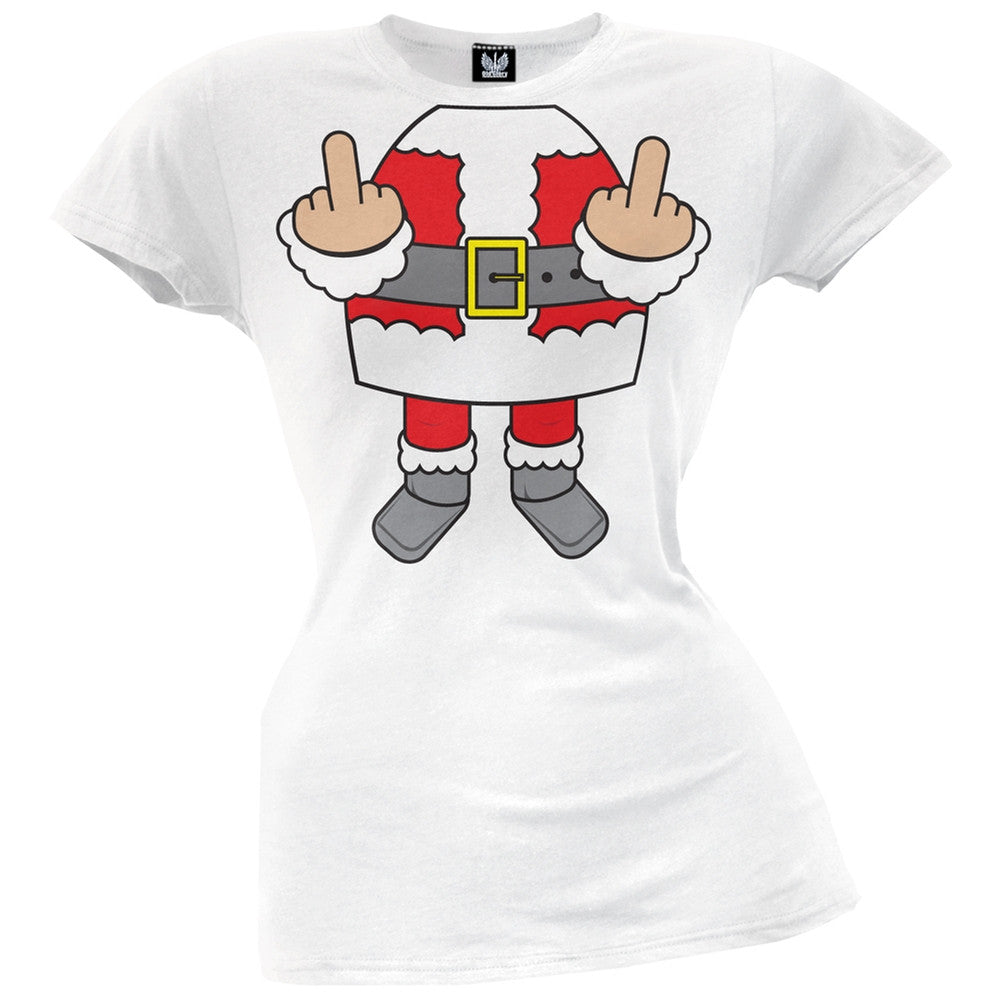 Santa Body Double Bird Red Costume Juniors T-Shirt Juniors T-Shirts Old Glory