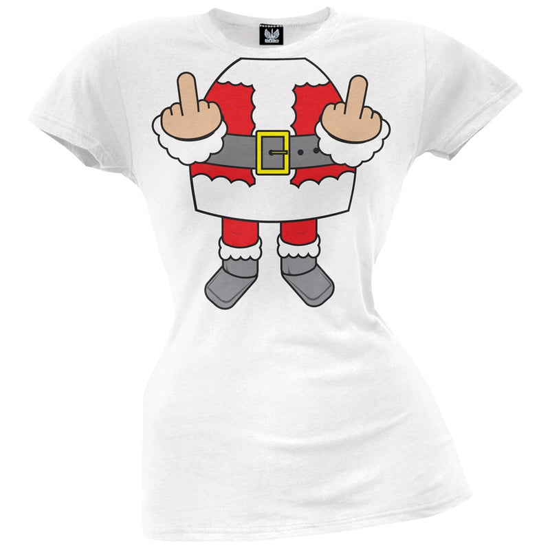 Santa Body Double Bird Red Costume Juniors T-Shirt Juniors T-Shirts Old Glory