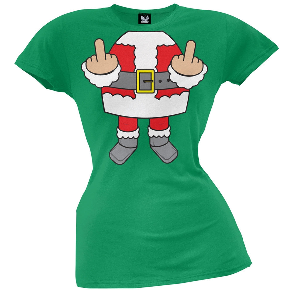 Santa Body Double Bird Red Costume Juniors T-Shirt Juniors T-Shirts Old Glory
