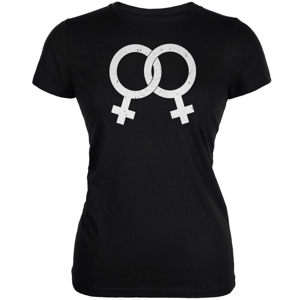 Lesbian Pride Distressed Symbol Juniors T-Shirt Juniors T-Shirts Old Glory