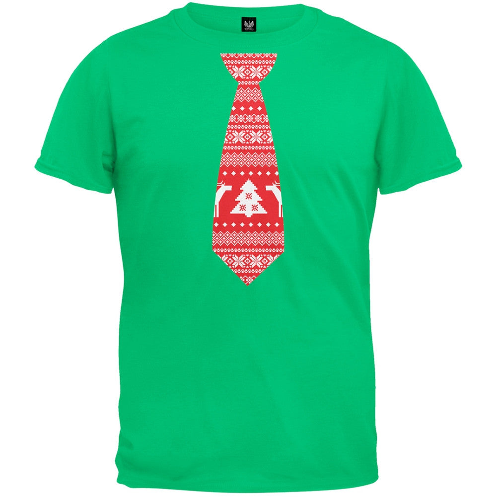 Ugly Christmas Sweater Tie White Adult T-Shirt Men's T-Shirts Old Glory