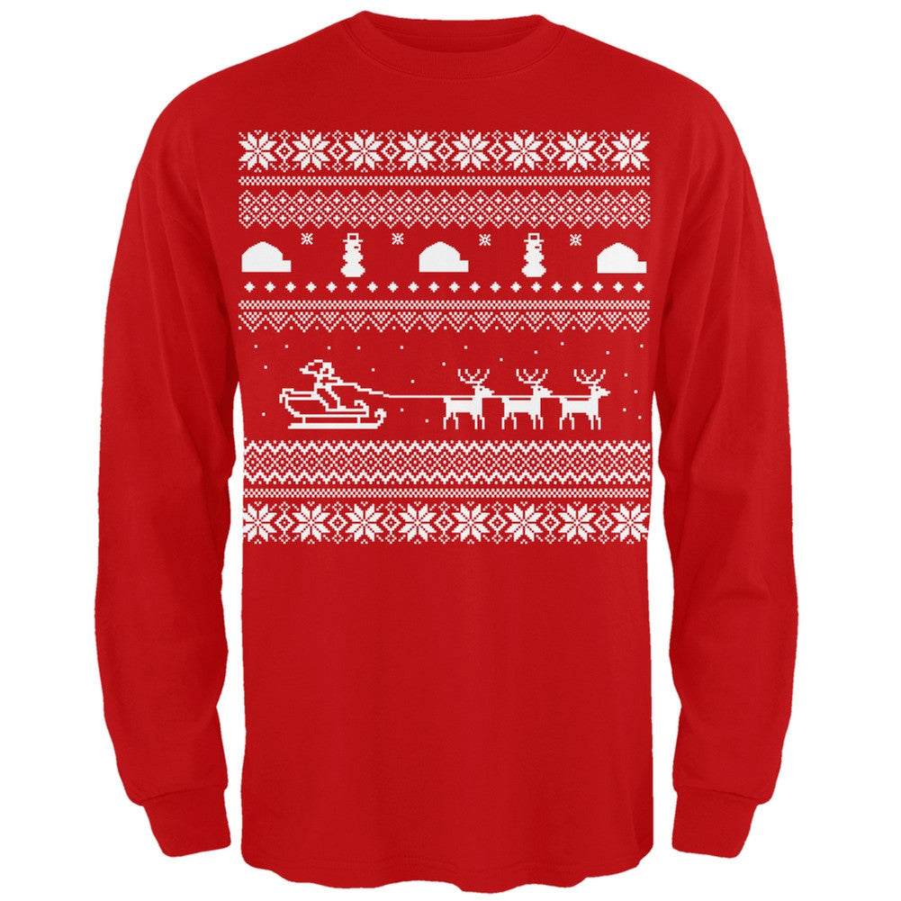 Santa Sleigh Ugly Christmas Sweater Black Adult Long Sleeve T-Shirt Men's Long Sleeves Old Glory