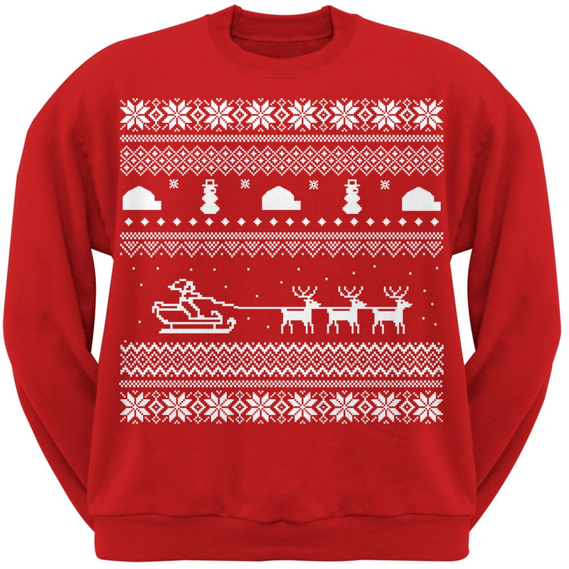 Santa Sleigh Ugly Christmas Sweater Black Adult Sweatshirt Men's Sweatshirts Old Glory