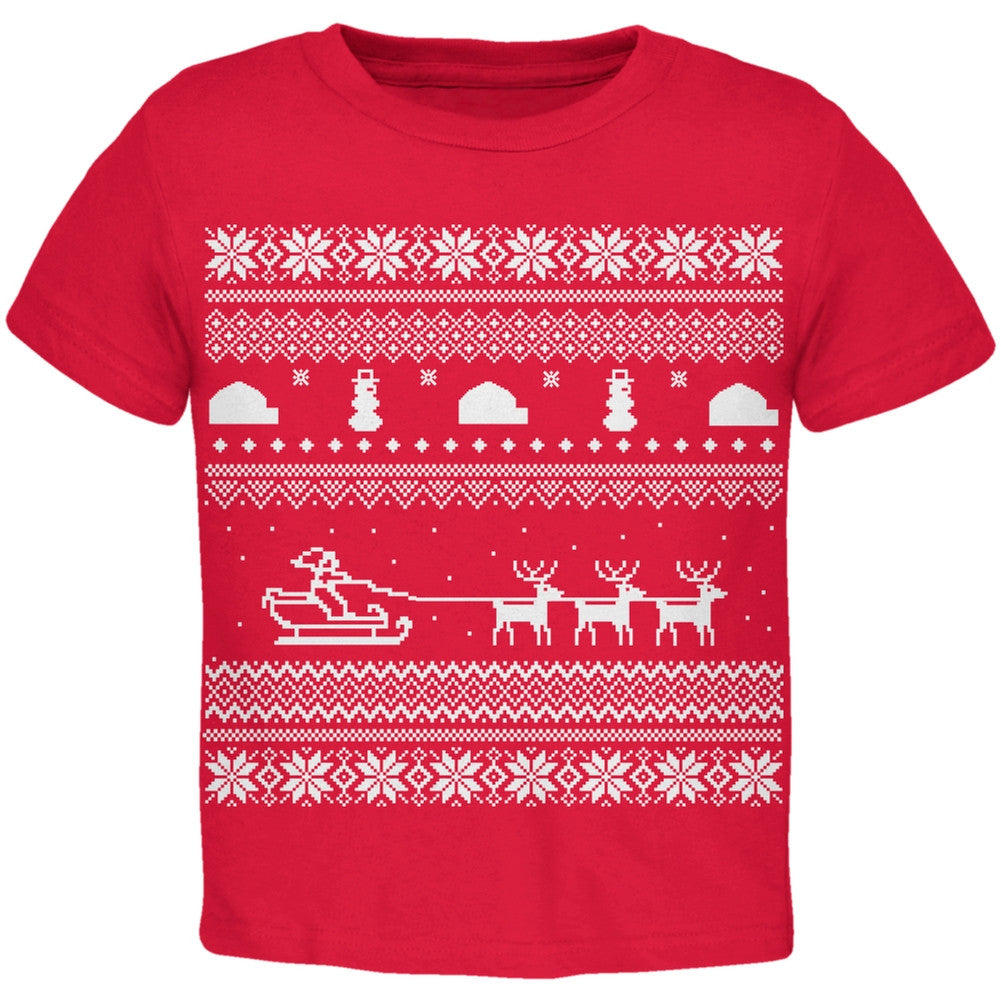 Santa Sleigh Ugly Christmas Sweater Red Toddler T-Shirt Toddler T-Shirts Old Glory