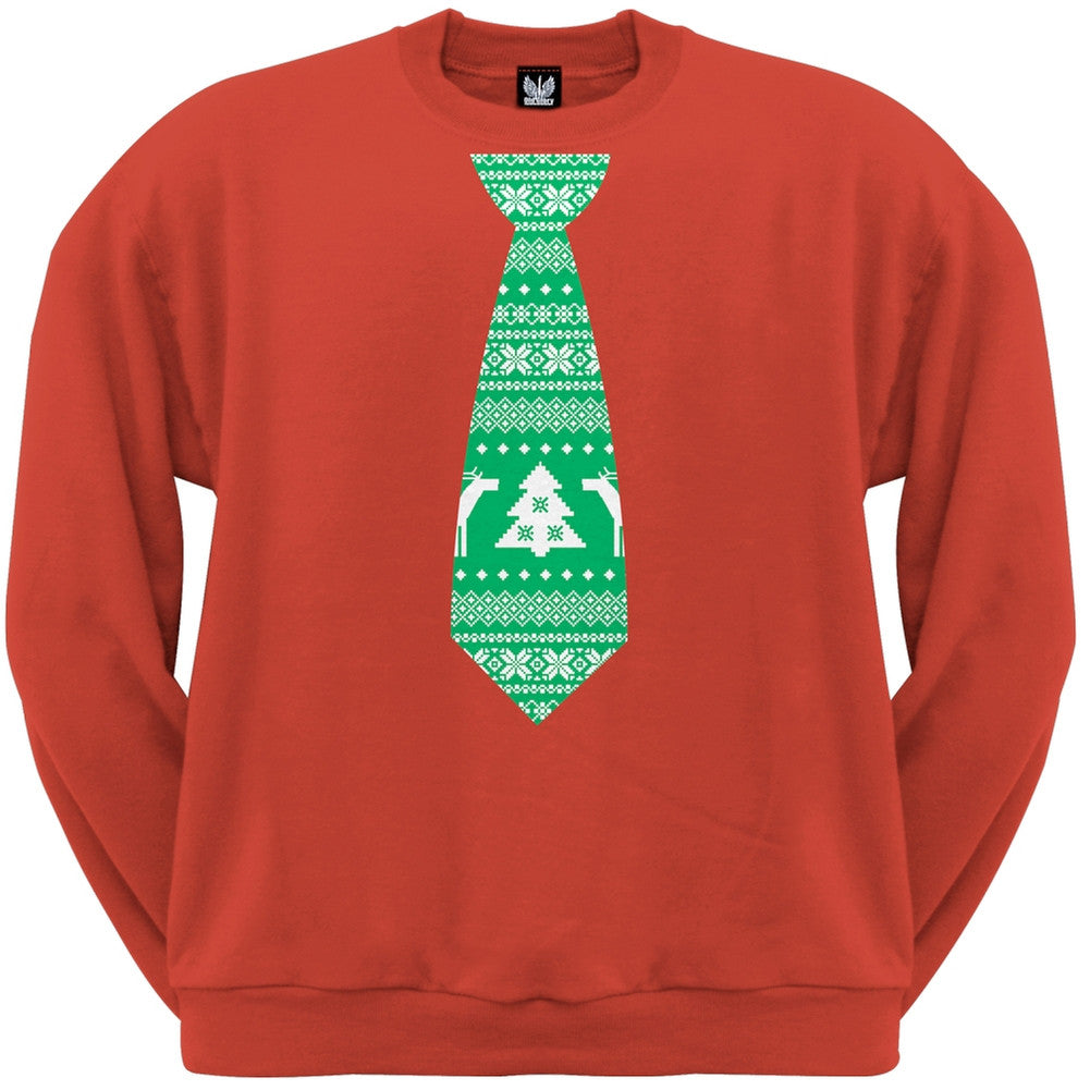 Ugly Christmas Sweater Tie Red Adult Crew Neck Sweatshirt Men's Sweatshirts Old Glory