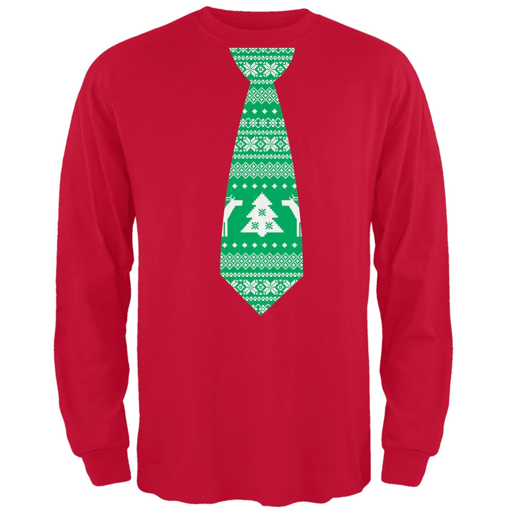 Ugly Christmas Sweater Tie Red Adult Long Sleeve T-Shirt Men's Long Sleeves Old Glory