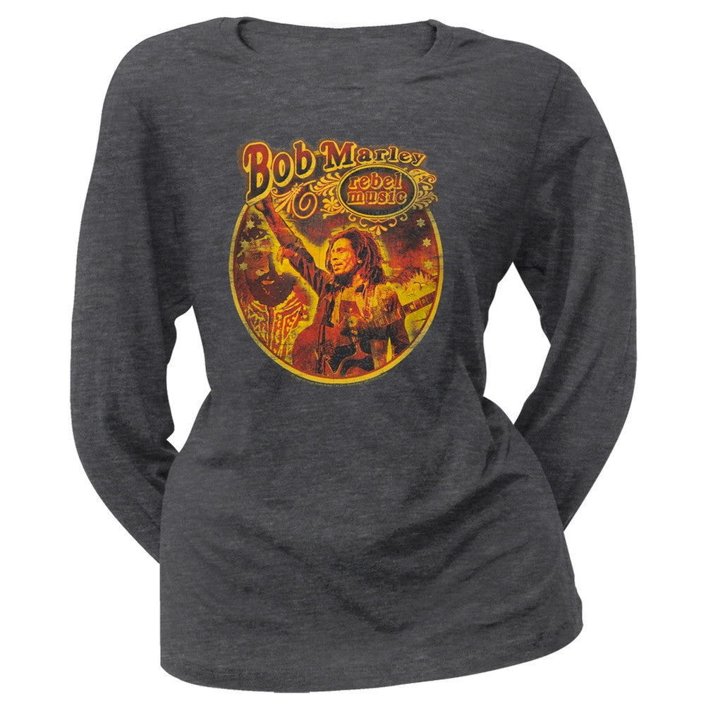 Bob Marley - Rebel Music Juniors Long Sleeve T-Shirt Juniors Long Sleeves Bob Marley SM Grey