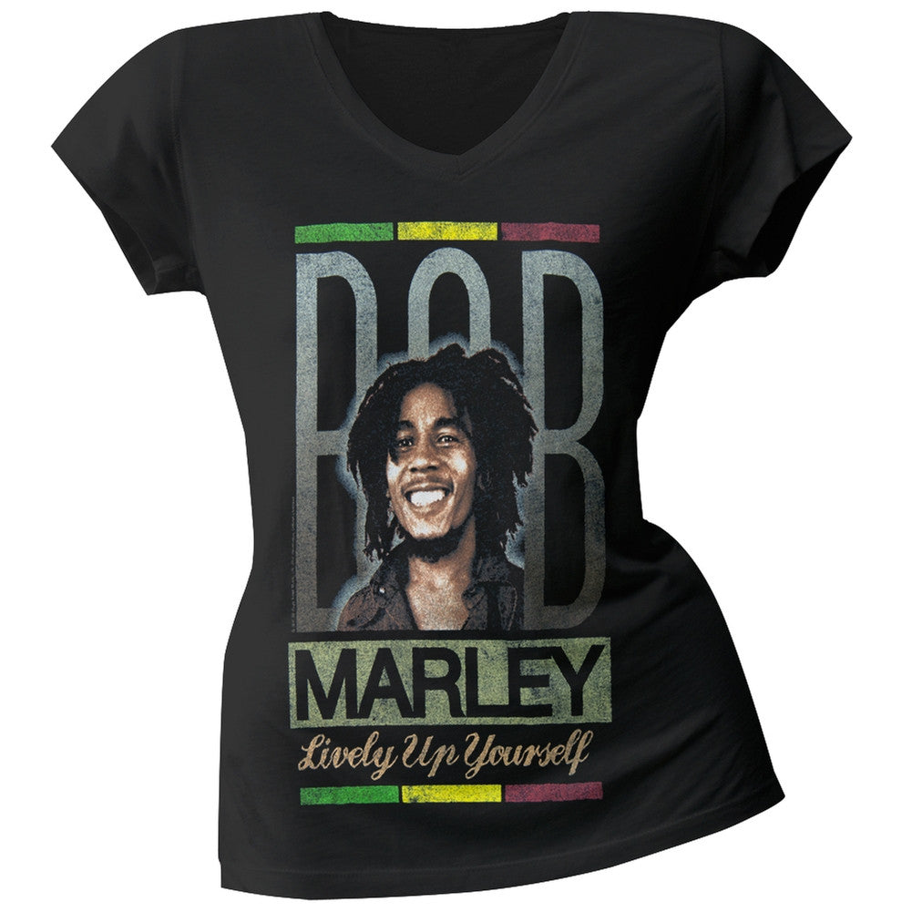 Bob Marley - Lively Up Portrait Juniors T-Shirt Juniors T-Shirts Bob Marley MD Black