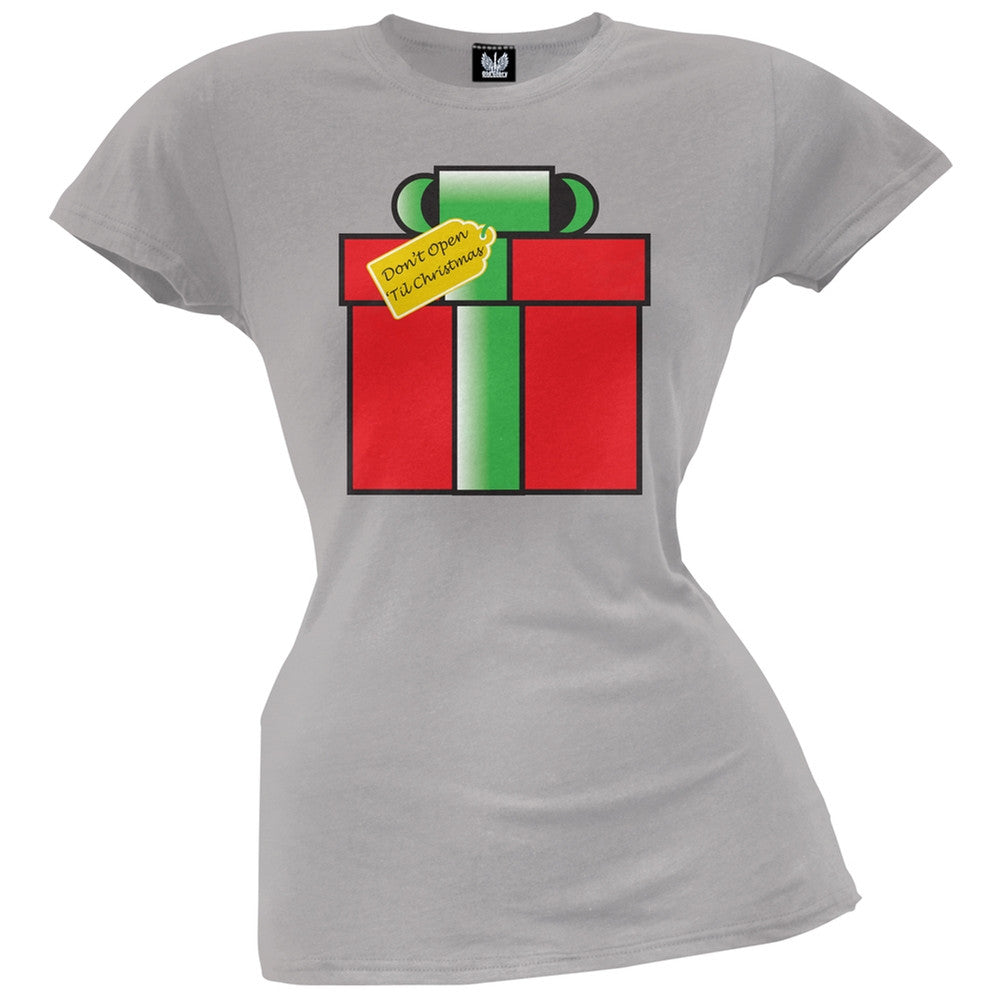 Don't Open 'Til Christmas Grey Juniors T-Shirt Juniors T-Shirts Old Glory
