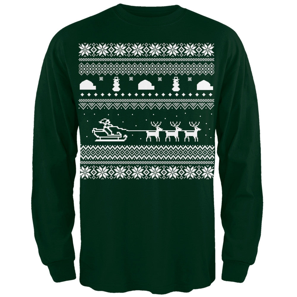 Santa Sleigh Ugly Christmas Sweater Black Adult Long Sleeve T-Shirt Men's Long Sleeves Old Glory