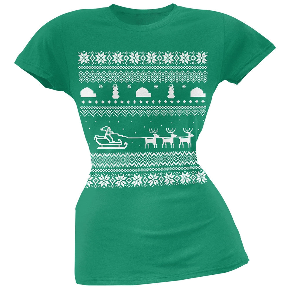 Santa Sleigh Ugly Christmas Sweater Red Juniors T-Shirt Juniors T-Shirts Old Glory