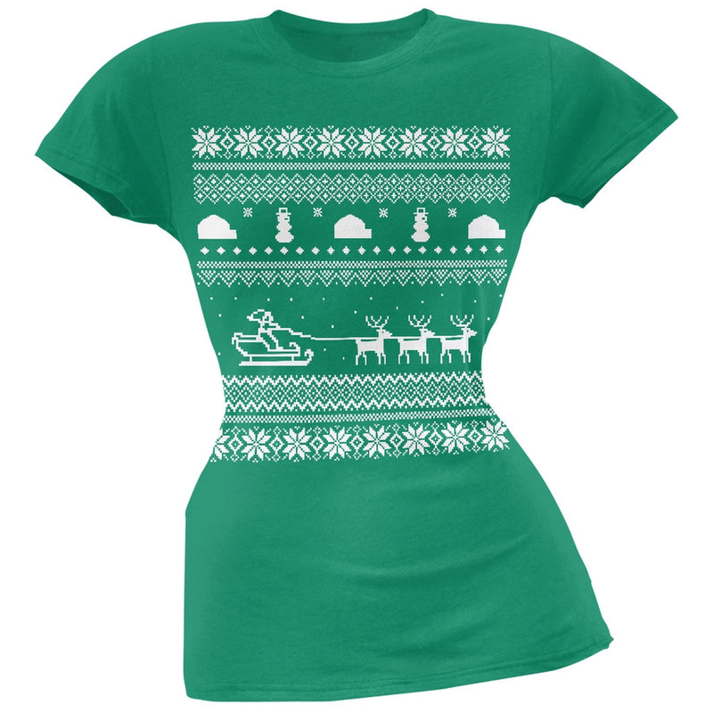 Santa Sleigh Ugly Christmas Sweater Red Juniors T-Shirt Juniors T-Shirts Old Glory