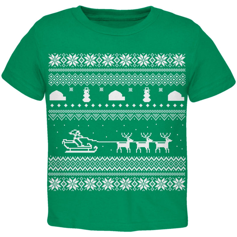 Santa Sleigh Ugly Christmas Sweater Red Toddler T-Shirt Toddler T-Shirts Old Glory