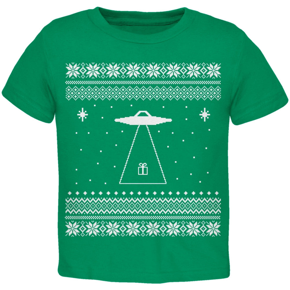 Alien Beam Ugly Christmas Sweater Green Toddler T-Shirt Toddler T-Shirts Old Glory 2T Green