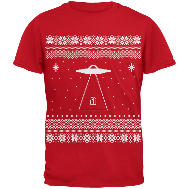 Alien Beam Ugly Christmas Sweater Green Youth T-Shirt Youth T-Shirts Old Glory LG Red