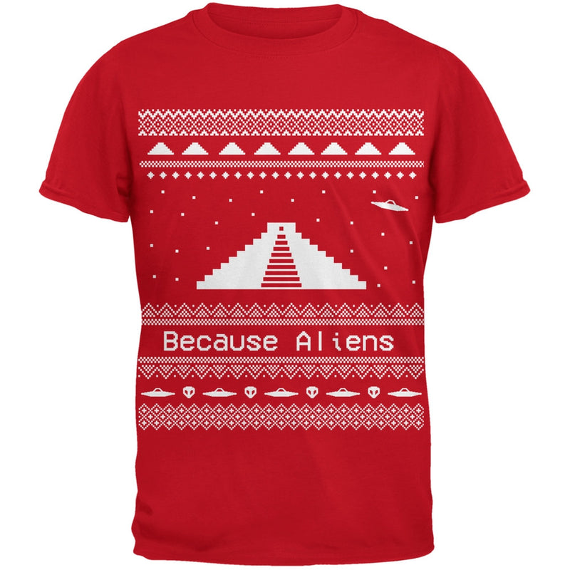 Pyramid Aliens Ugly Christmas Sweater Green Youth T-Shirt Youth T-Shirts Old Glory LG Red