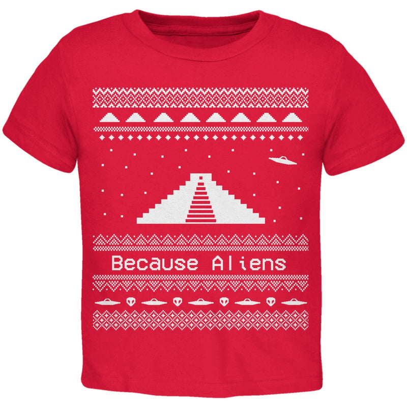 Pyramid Aliens Ugly Christmas Sweater Green Toddler T-Shirt Toddler T-Shirts Old Glory 2T Red