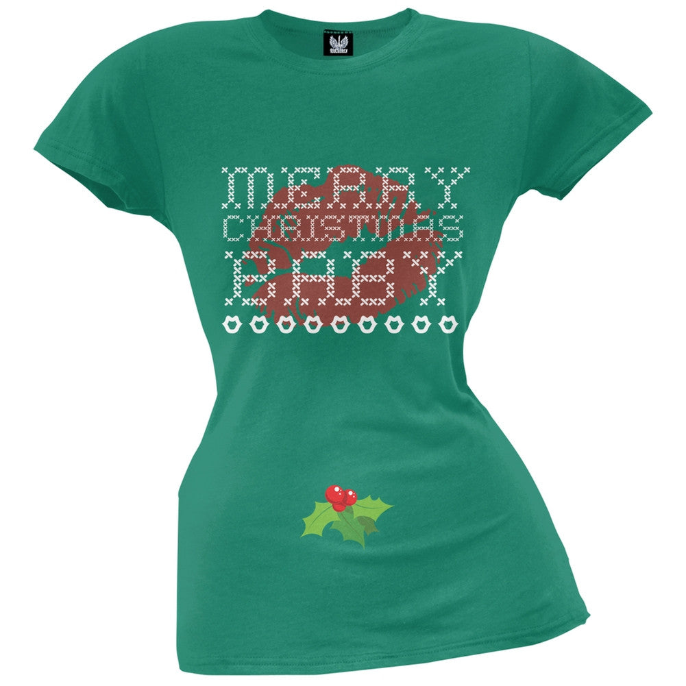 Merry Christmas Baby Ugly Christmas Juniors Black T-Shirt Juniors T-Shirts Old Glory