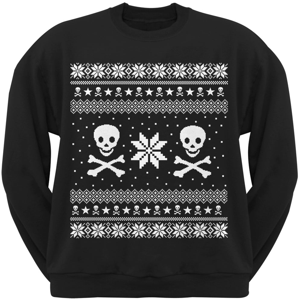 Skull & Crossbones Ugly Christmas Sweater Black Crew Neck Sweatshirt Men's Sweatshirts Old Glory SM Black