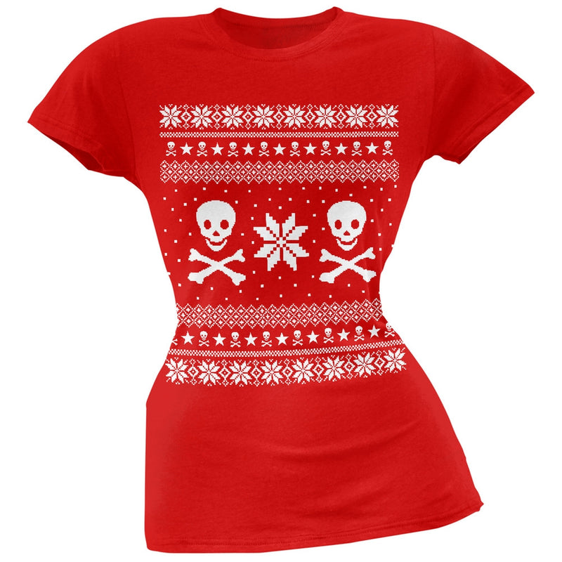 Skull & Crossbones Ugly Christmas Sweater Black Juniors T-Shirt Juniors T-Shirts Old Glory