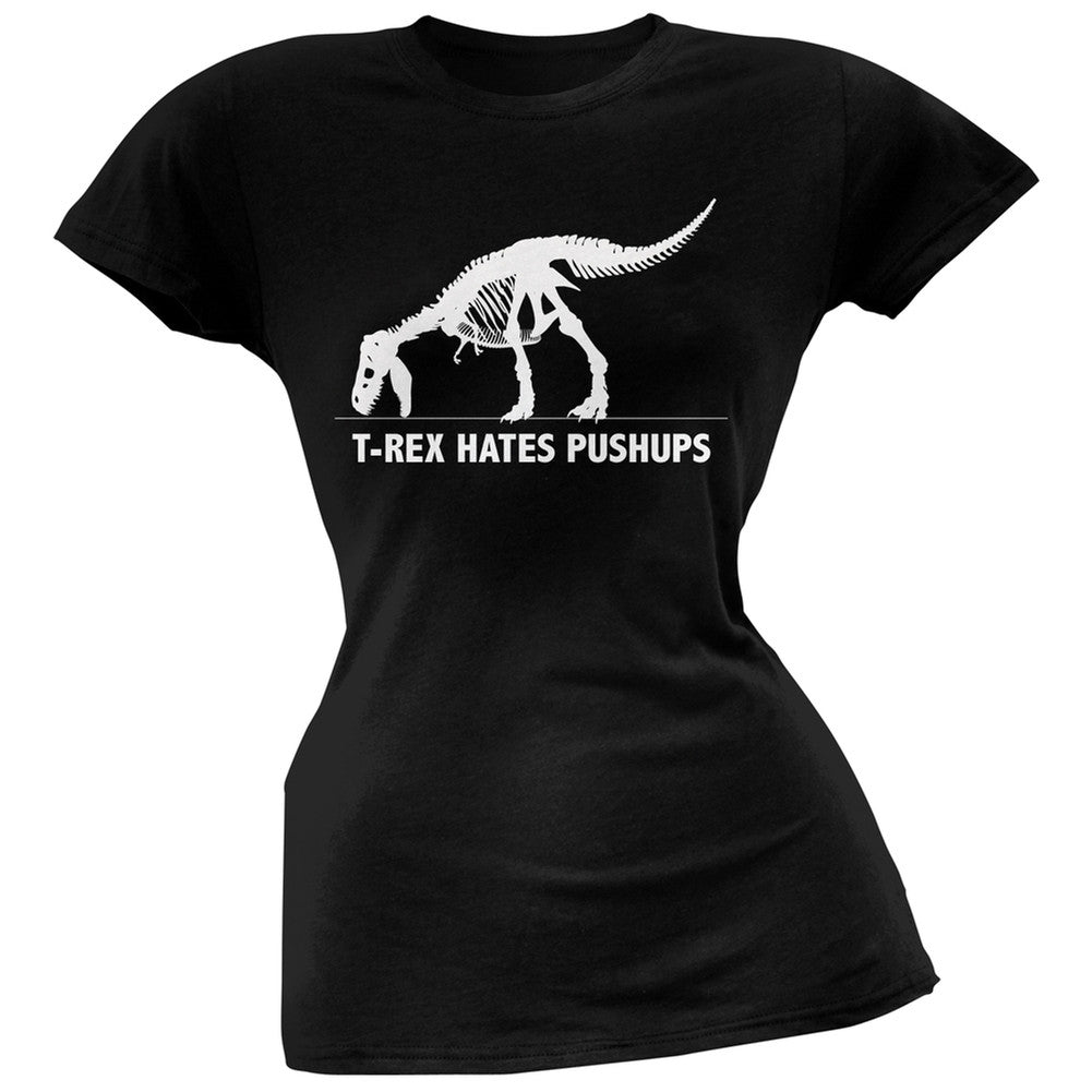 Jurassic - T-Rex Hates Pushups Black Juniors T-Shirt Juniors T-Shirts Old Glory