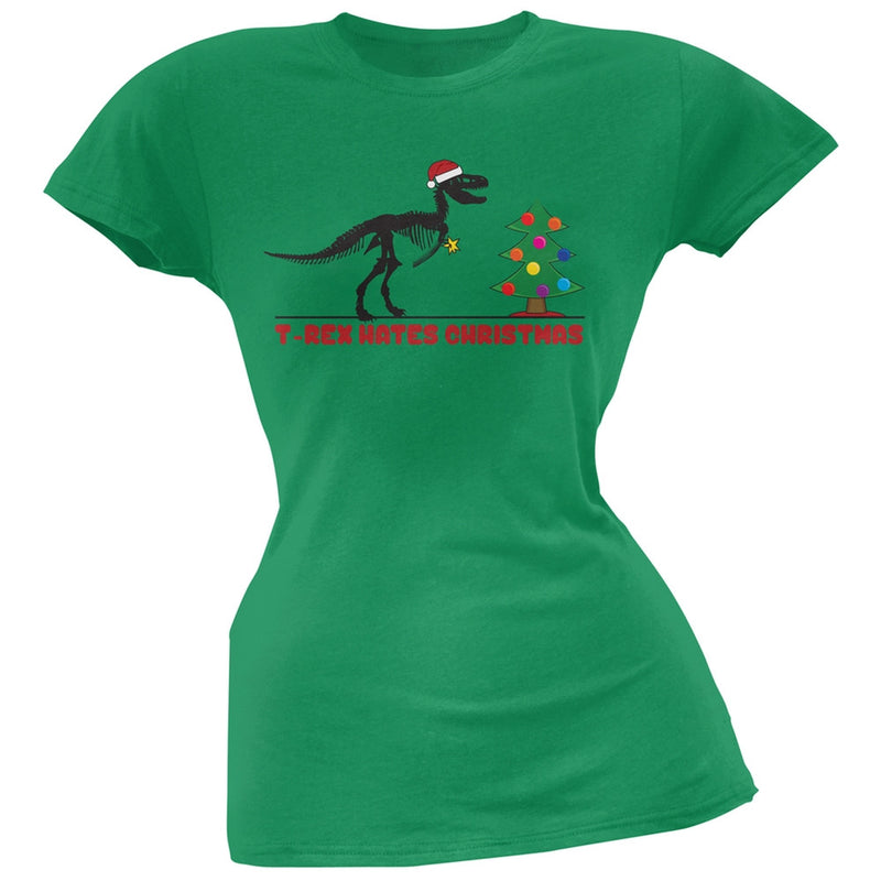 T-Rex Hates Christmas Trees Grey Juniors T-Shirt Juniors T-Shirts Old Glory