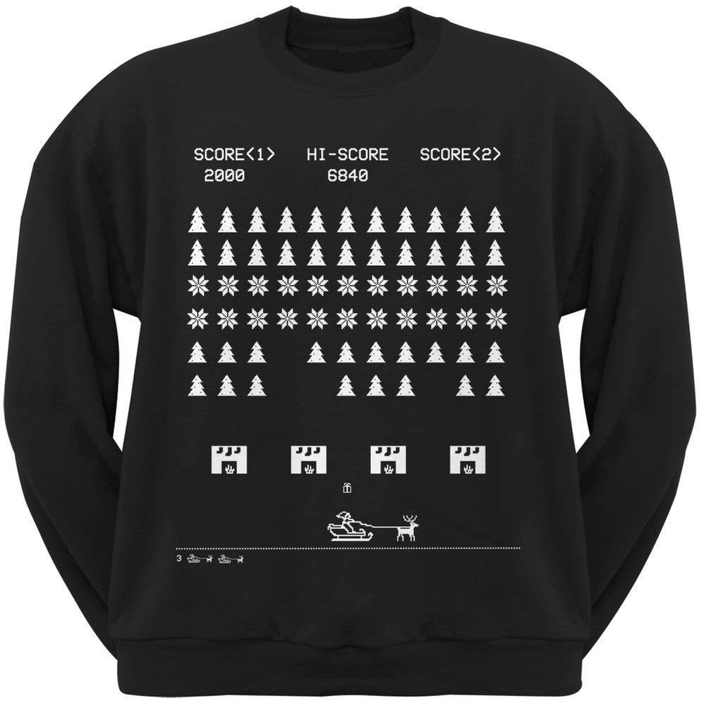 Classic Arcade Game Ugly Christmas Sweater Black Crew Neck Sweatshirt Men's Sweatshirts Old Glory